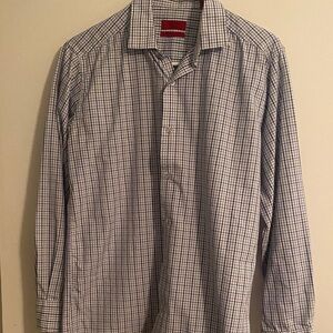 Alfani Men's Blue and White Plaid Dress Shirt